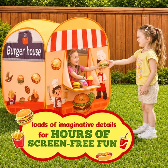 Flynow Kids Pop Up Hamburger Restaurant Play Tent, Playhouse Indoor Outdoor Folding Portable Play Tent for Kids Boys and Girls Role Play Camping Toys