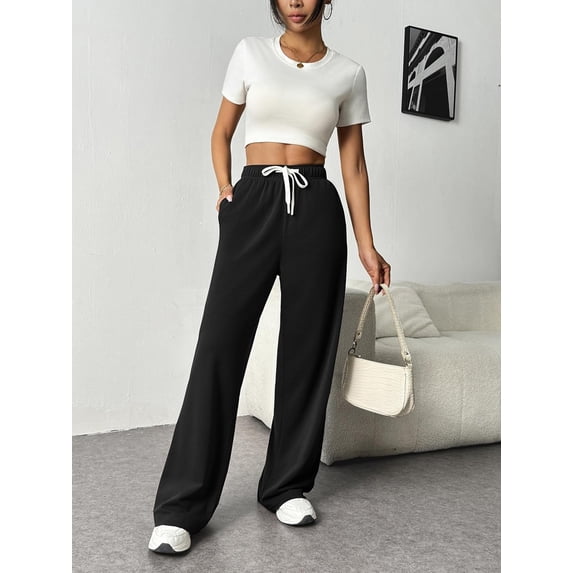 Womens Sweatpants High Waisted Wide Leg Sweat Pants Baggy Cargo Joggers Athletic Casual Drawstring Workout Pants with Pockets